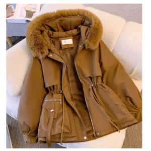 Women’s Winter Hooded Down Coat – Detachable Hood, Loose Fit