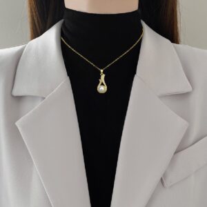DIEYURO 316L Stainless Steel Pearl & Zircon Pendant Jewelry Set – Necklace & Earrings